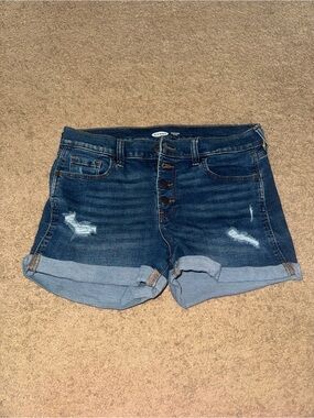 Old Navy Dark Blue Distressed Rolled Cuff Jean Shorts